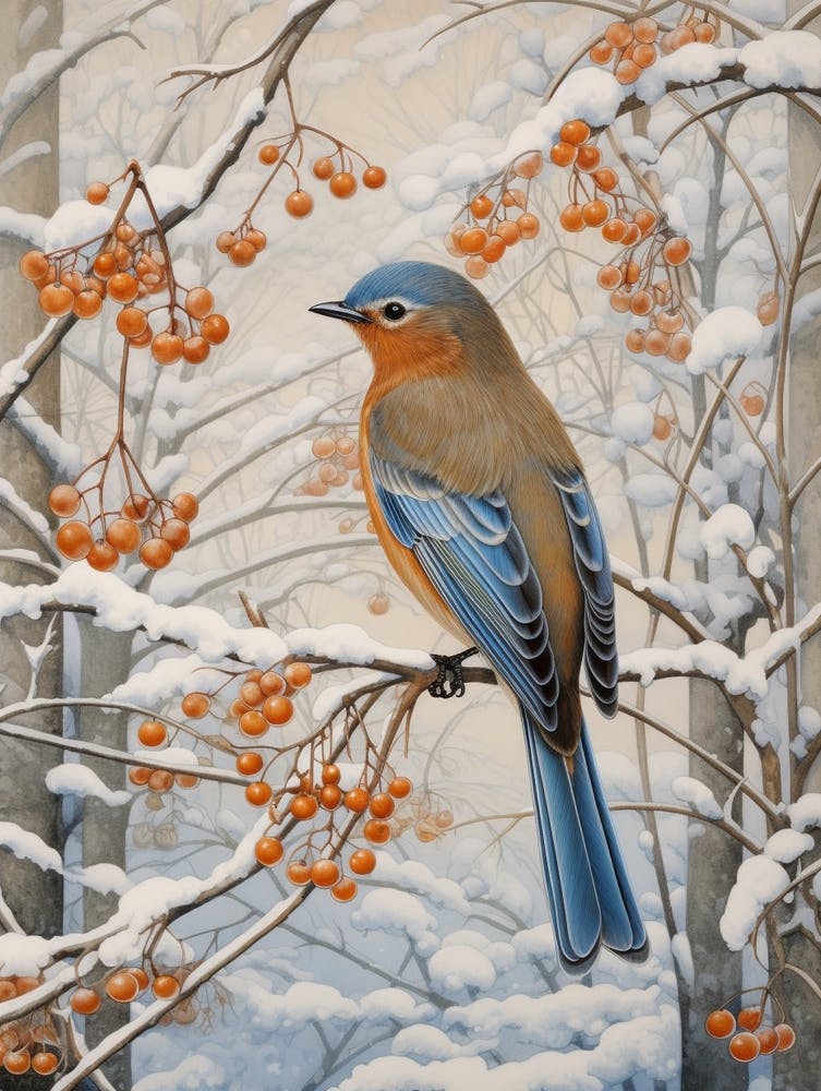Winter Bird Painting Eastern Bluebird 2