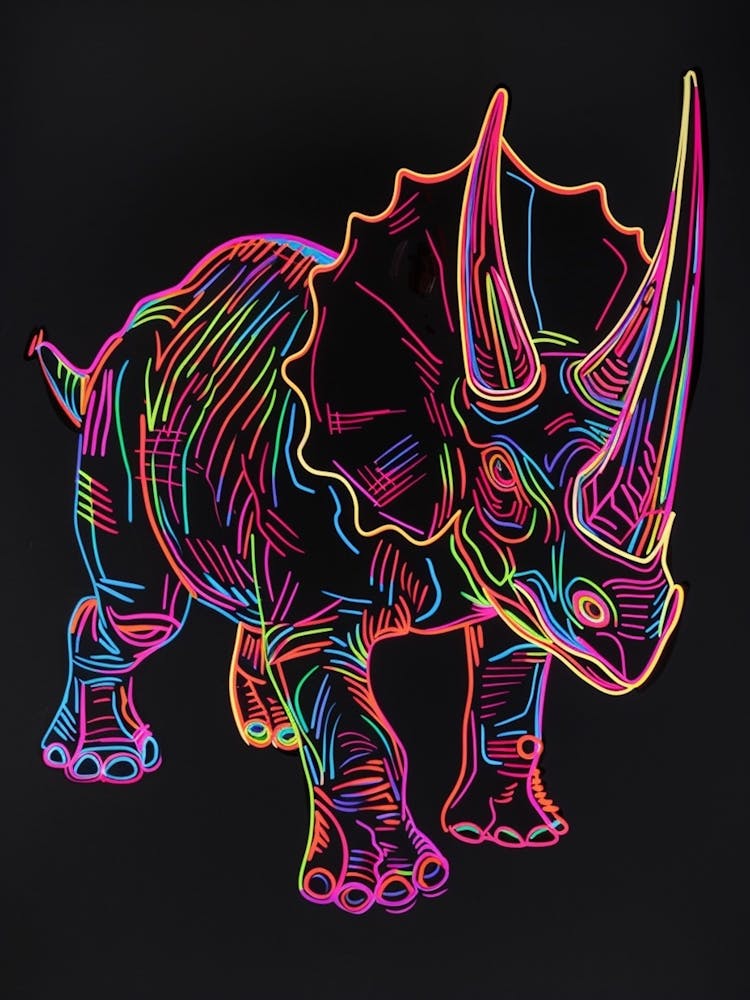 Neon Triceratops Line Illustration 2