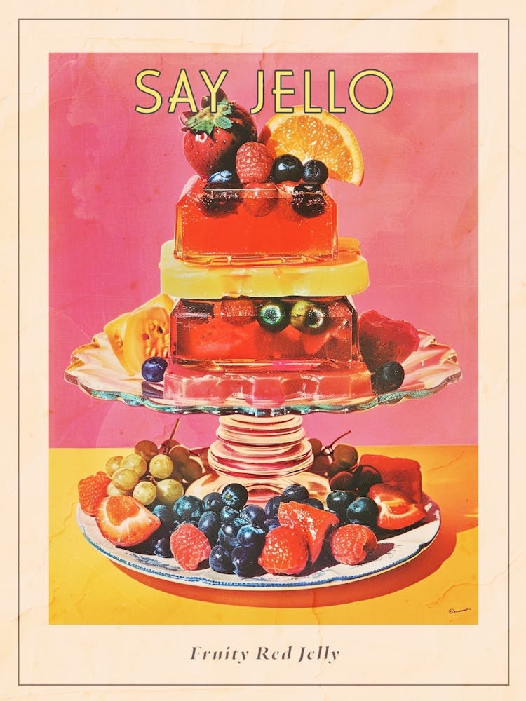 Fruity Red Jelly Dessert Retro Collage 1 Poster