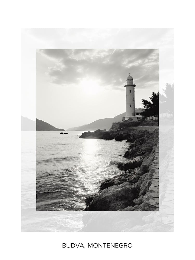 Poster Of Budva, Montenegro, Black And White Old Photo 2