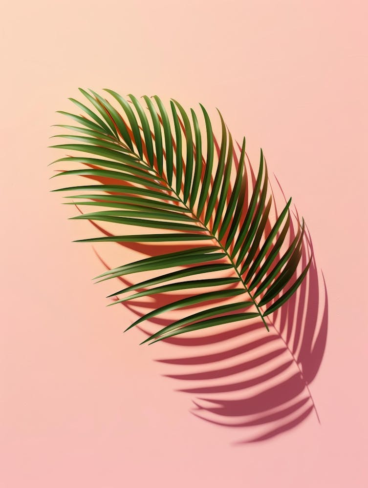 Shadow Of Palm Leaf On Pink Background