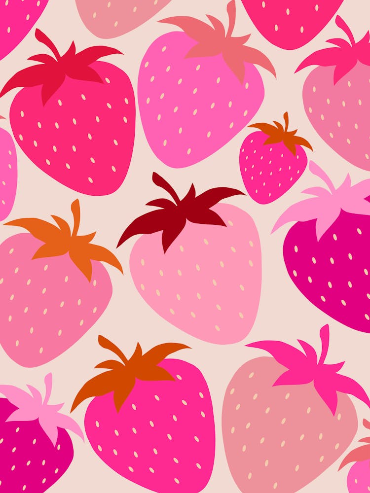 Retro Strawberries Pink And Cream