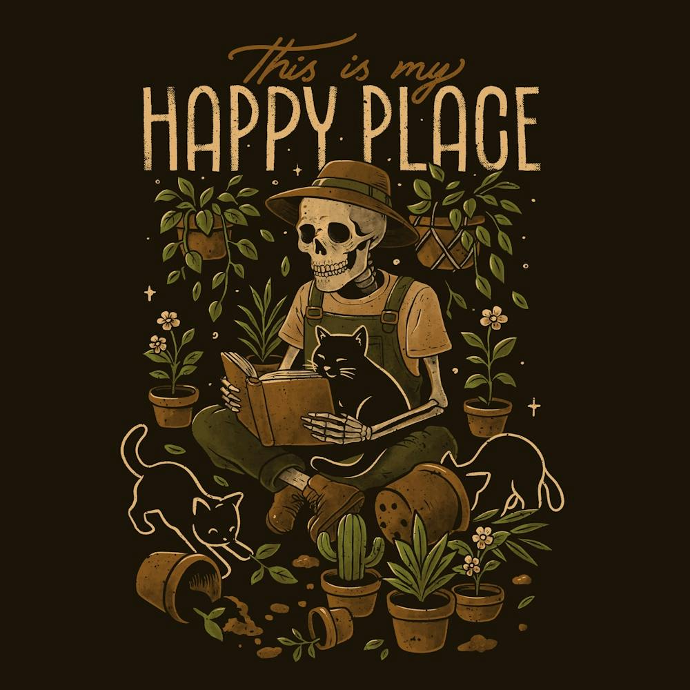 This is My Happy Place Cat Gardening Skeleton
