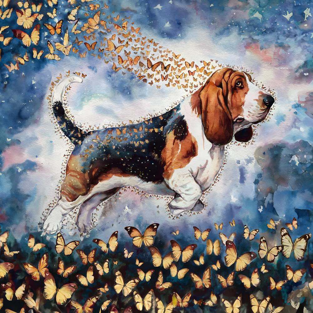 Basset Hound With Butterflies