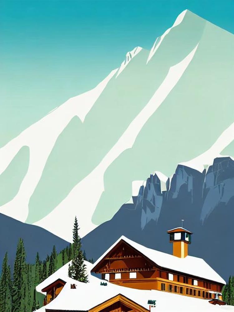 Alta Badia, Italy Midcentury Vintage Skiing Poster