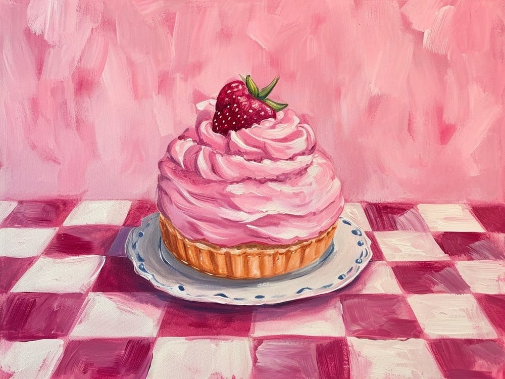 Pink Torte On A Checkerboard Background