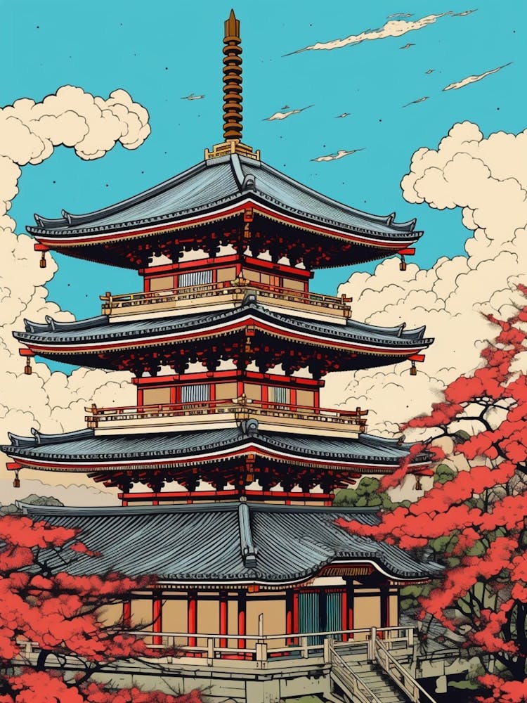 Asakusa Shrine, Japan Vintage Travel Art 2