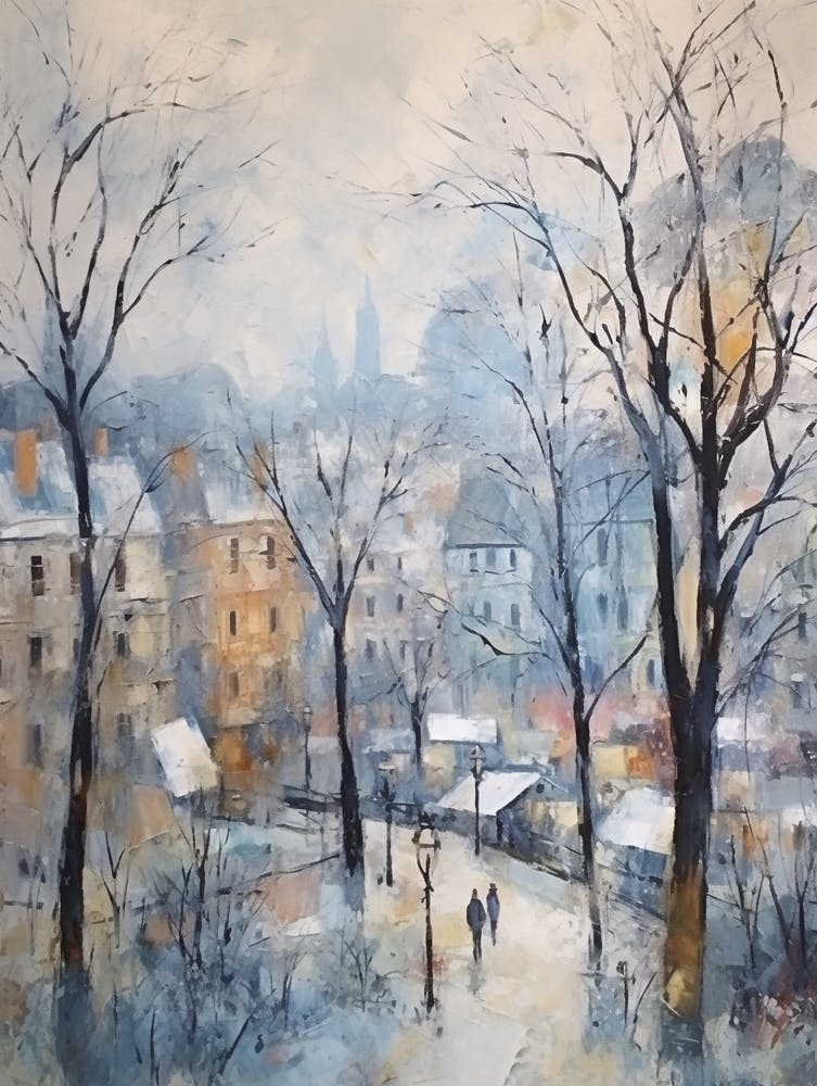 Winter City Park Painting Parc De Belleville Paris France 3