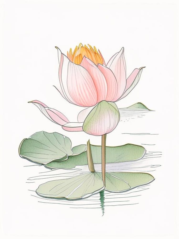 Blühende Lotusblume im See Bleistiftillustration 3