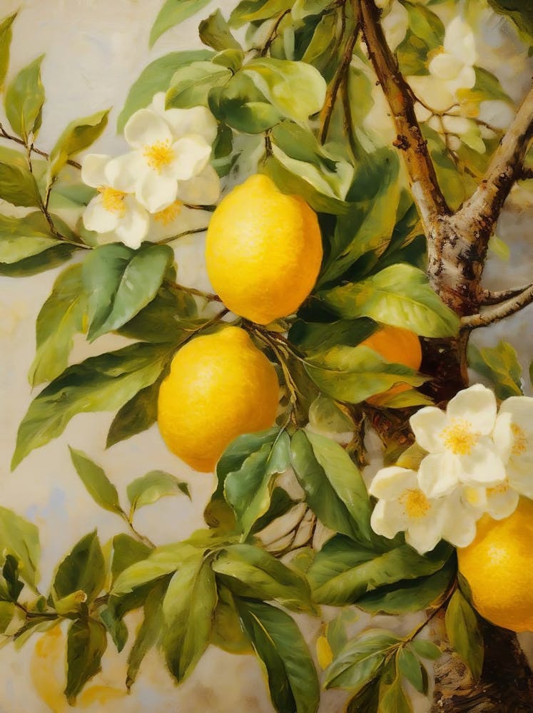 Décoration de Cuisine Vintage, Impression d'Arbre à Citron Rustique Neutre, Art Mural Imprimable Fleurs Sauvages Antiques, Téléchargement Numérique, Décoration Murale Européenne