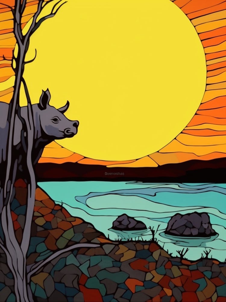 Linework Illustration With Rhino By The Sunset 4
