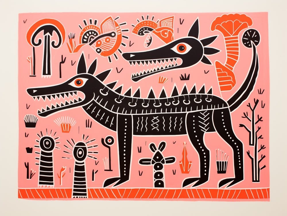 Crocodile 4 Folk Style Animal Illustration