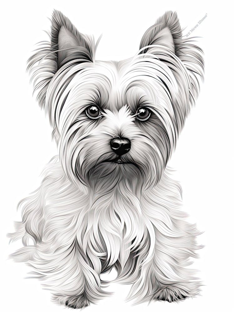 Yorkshire Terrier Dog, Line Drawing 4
