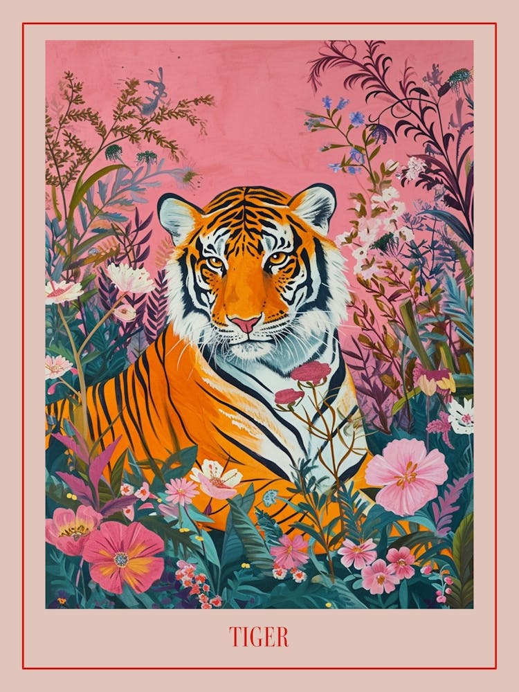 Floral Animal Painting Tiger 2 Poster