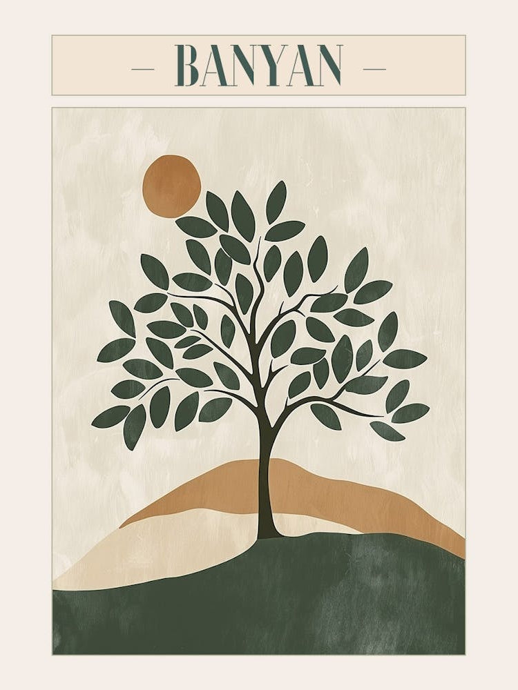 Banyan Tree Minimal Japandi Illustration 4 Poster