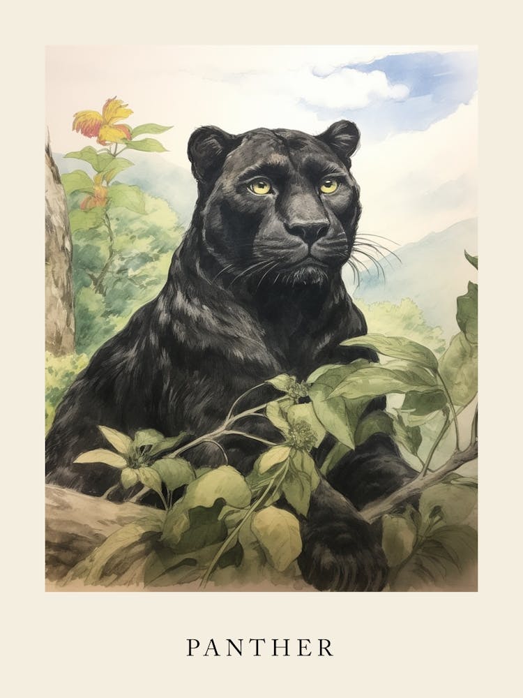 Beatrix Potter Inspired  Animal Watercolour Panther 1