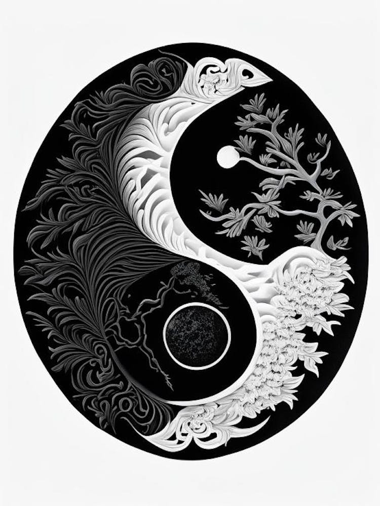 Minimal Yin and Yang 4 Linocut