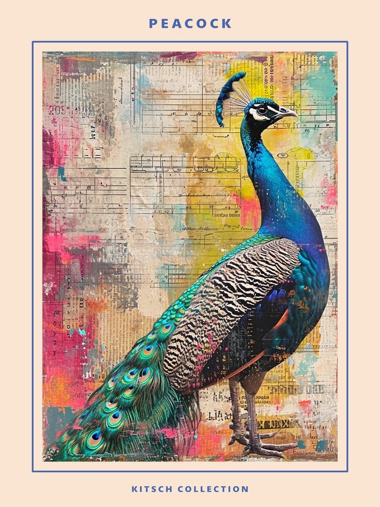 Kitsch Peacock Collage 5 Poster