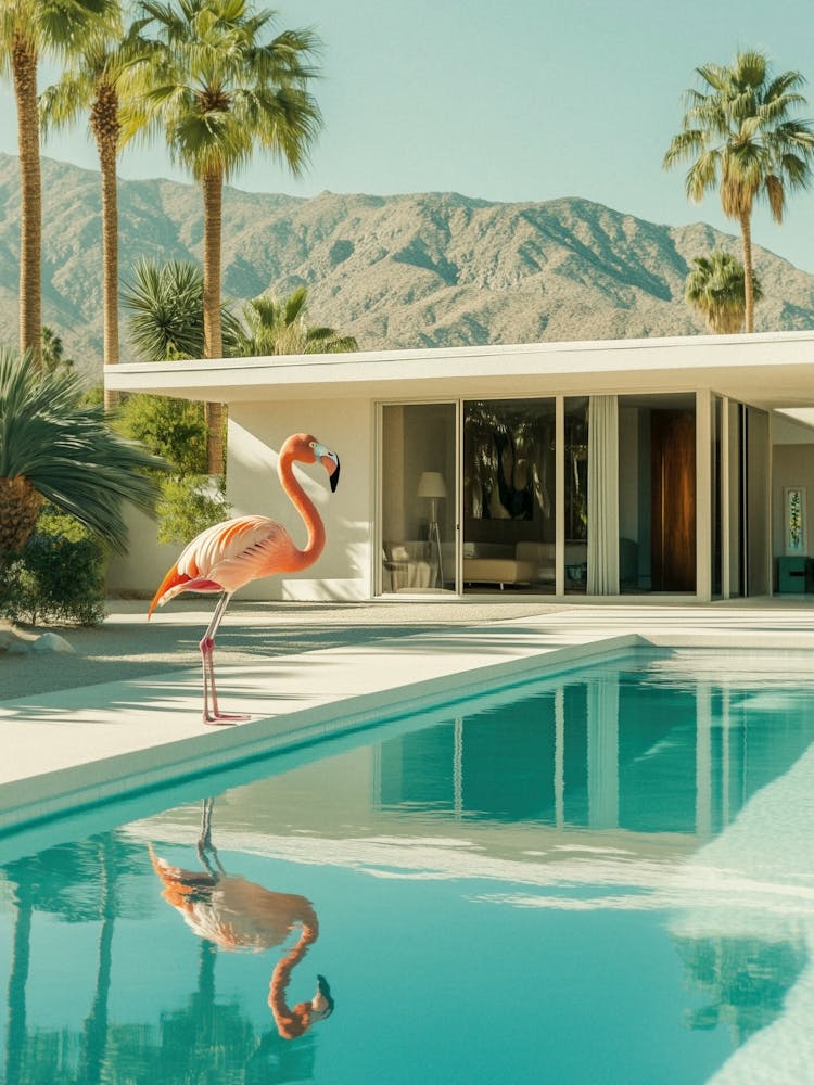 Palm Springs Flamingo Foto, Mid Century Kalifornien Sommer print