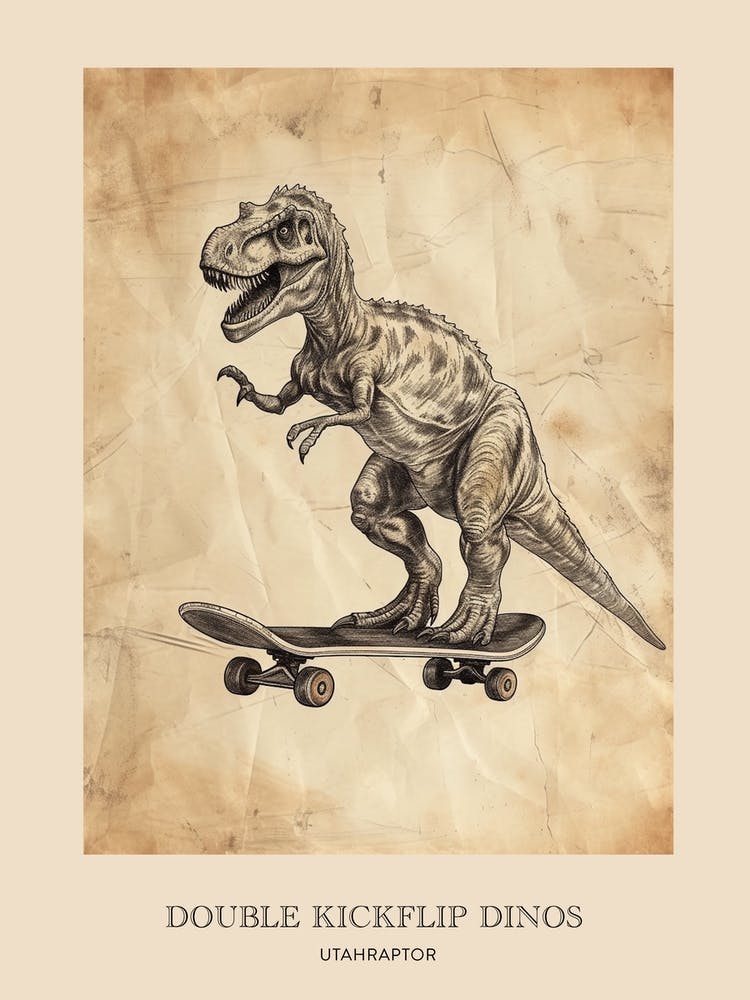 Utahraptor Vintage Dinosaur Poster