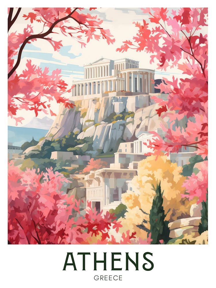 Athens, Greece Maximalist Travel Poster Vibrant Colour