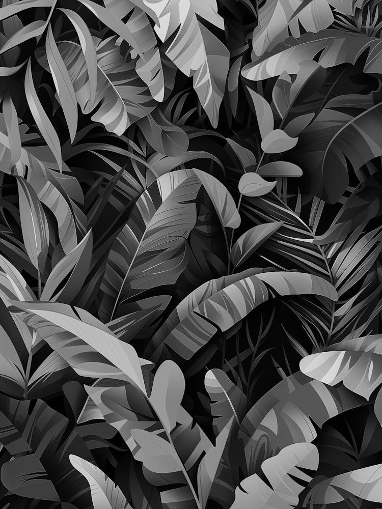 Black And White Tropical Leaves Wallpaper