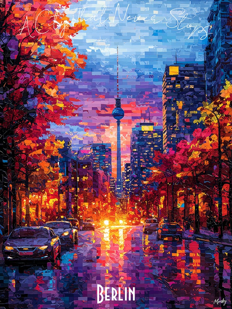 Berlin City Skyline, abstract cubism vibrant Poster