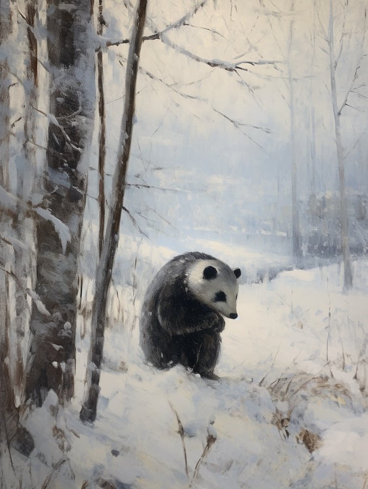 Vintage Winter Animal Painting Badger 1