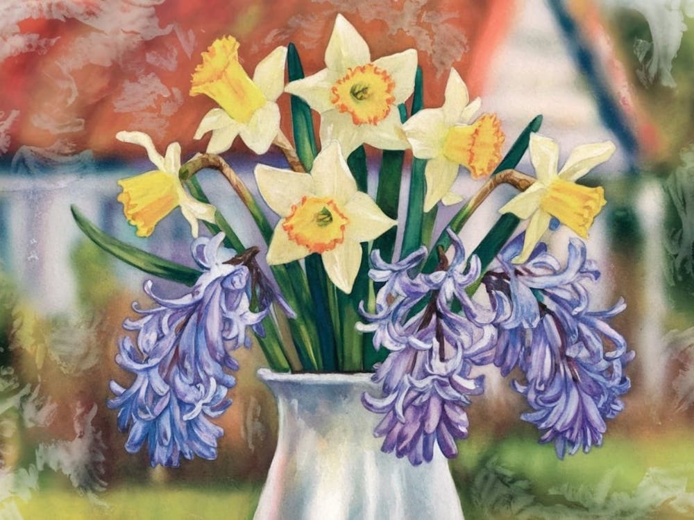 Window to Spring" - Bright Daffodils & Hyacinths Still Life