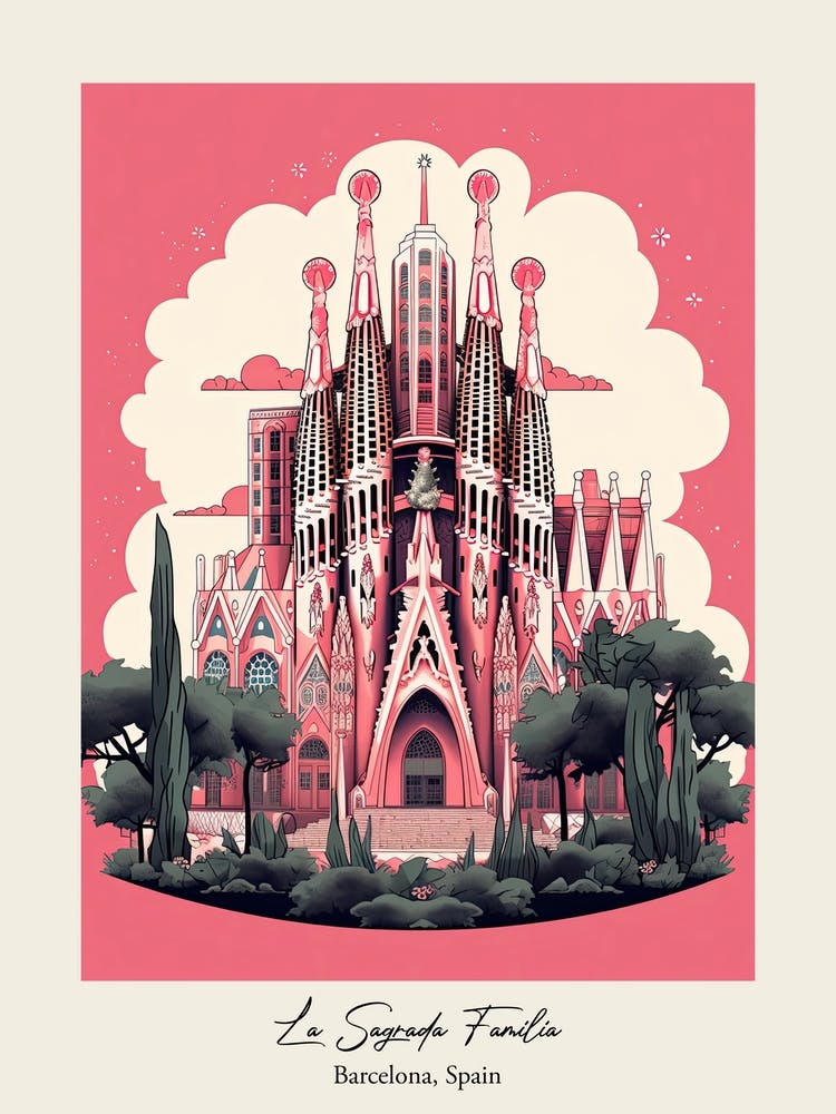 La Sagrada Familia   Barcelona, Spain   Cute Botanical Illustration Travel 7 Poster