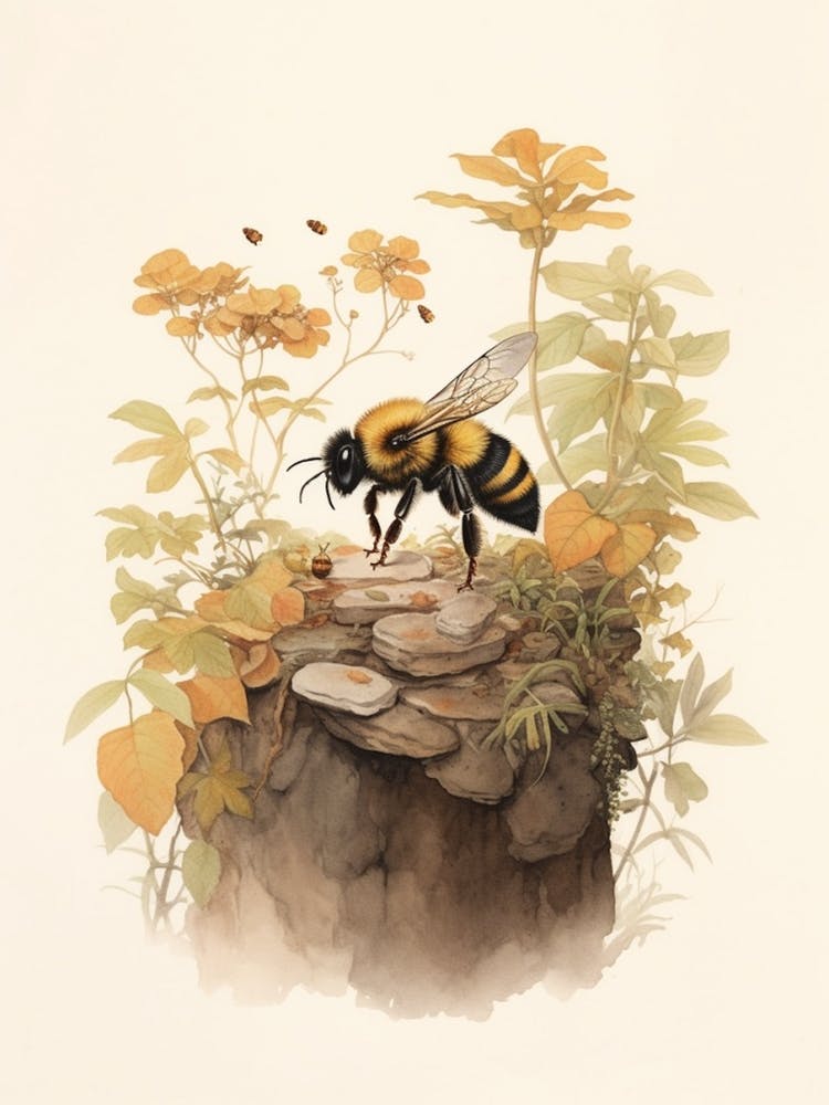 Brown Belted Bumble Bee Beehive Watercolour Illustration 4