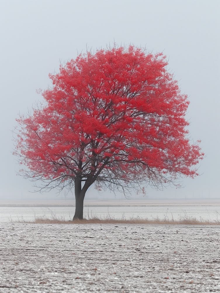 Red Tree In The Snow