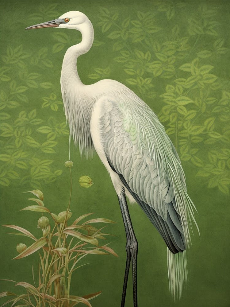 Ohara Koson Inspired Bird Painting Crane 1