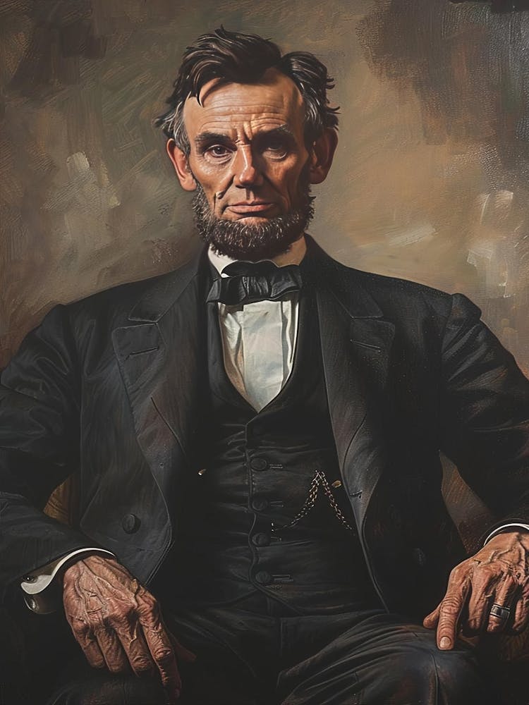 Abraham Lincoln Portrait, Matte Stretched Wall Art, Historical Decor, President Painting, Home Office Decoration, Canvas Print