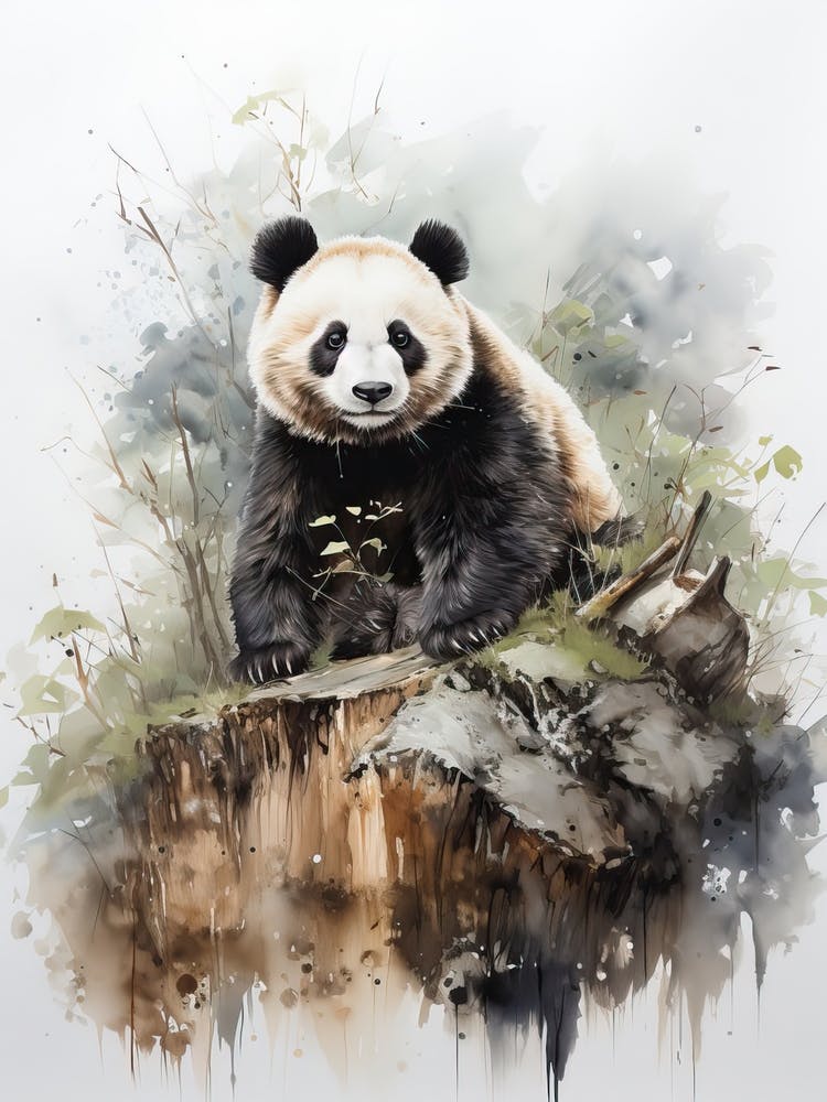 Panda, Japanese Brush Painting, Ukiyo E, Minimal 4