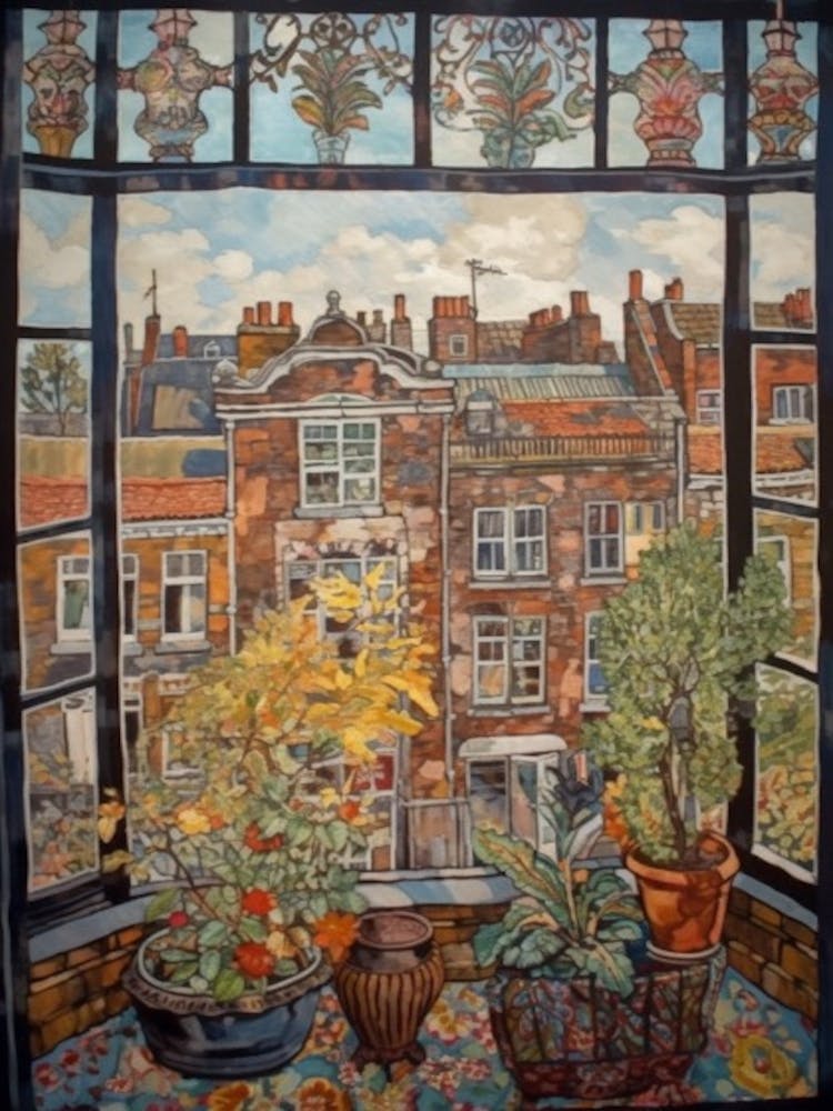 A Window View Of Amsterdam In The Style Of Art Nouveau 4