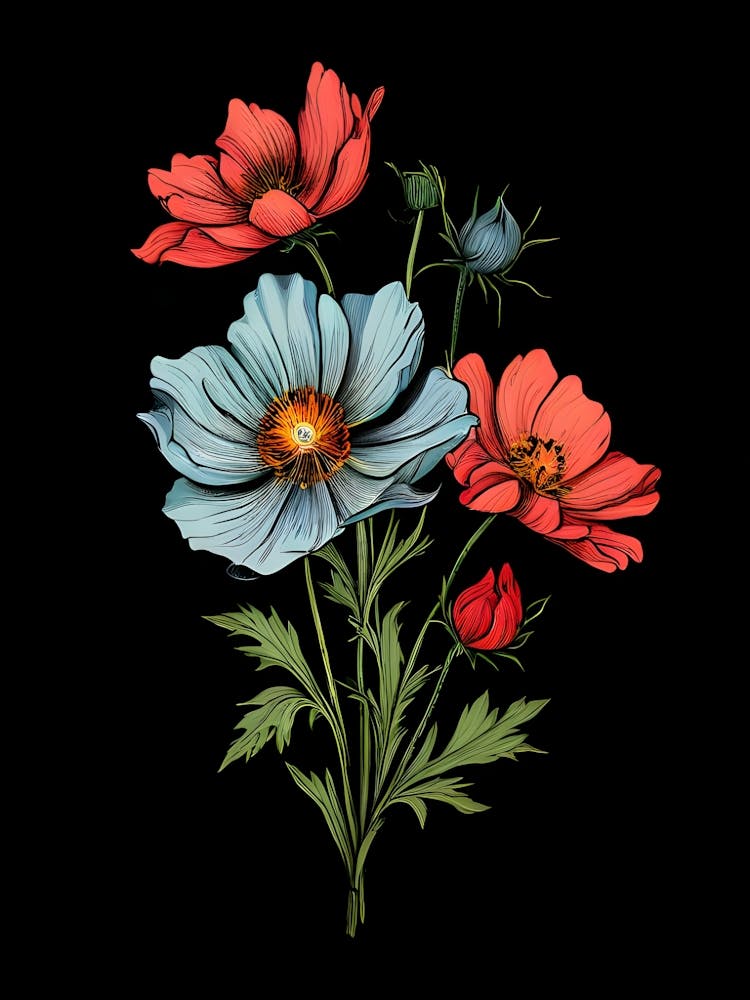 Mohnblumen auf schwarzem Hintergrund