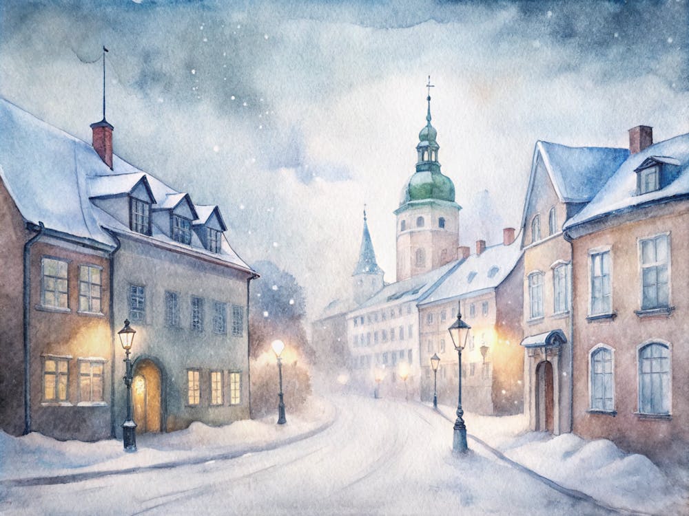 Winter Street In Lithuania