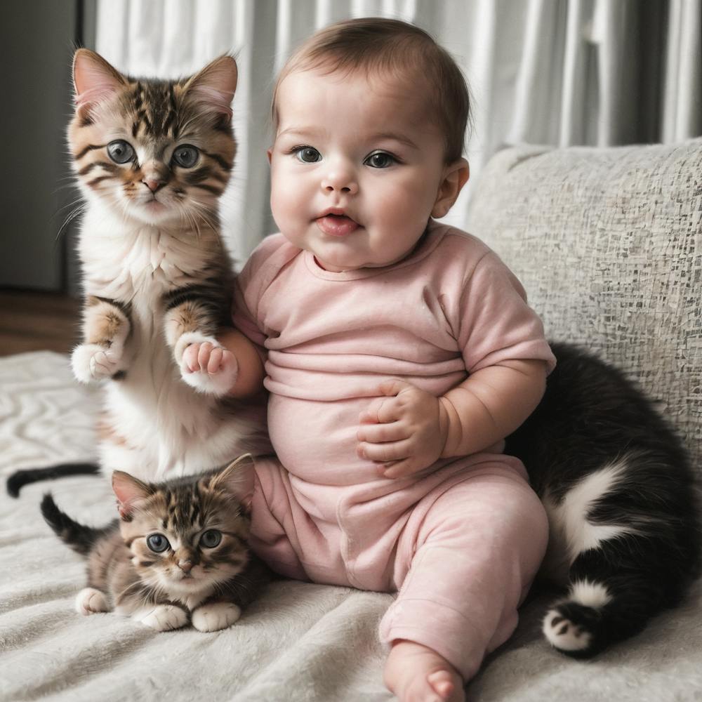 Baby With Kittens