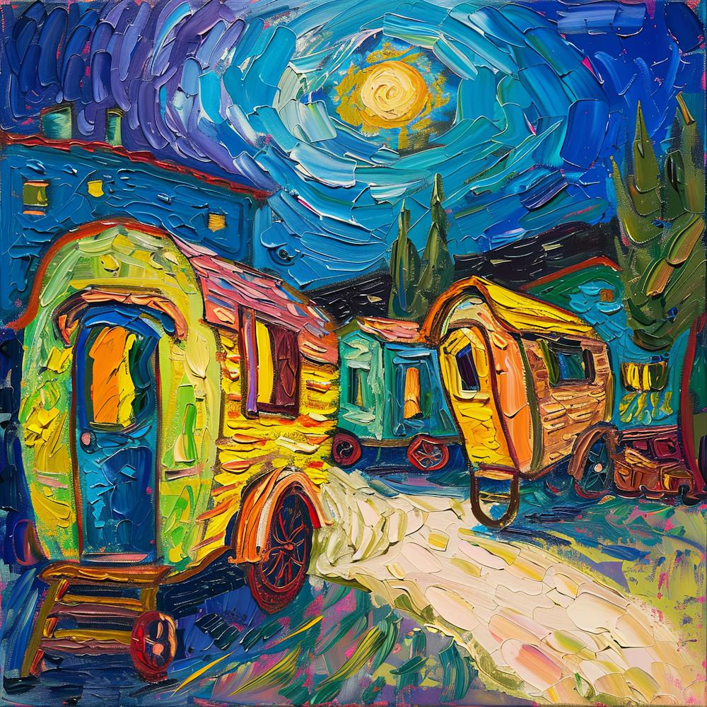 Van Gogh Style. Gypsy Caravans at Arles Series 3