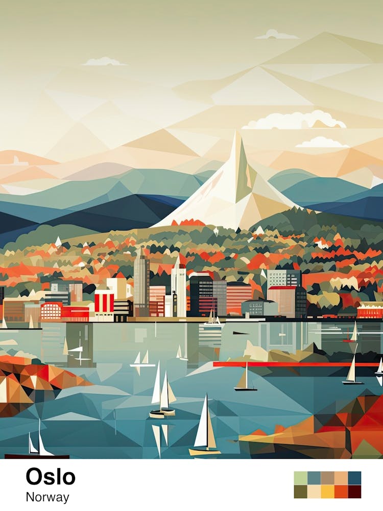 Oslo, Norway, Geometric Illustration 4 Poster