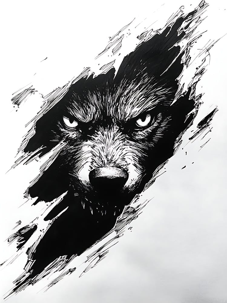 Angry Wolf Watching from Wall Hole 19