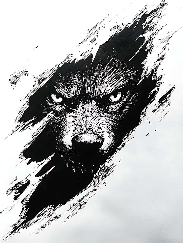 Angry Wolf Watching from Wall Hole 19