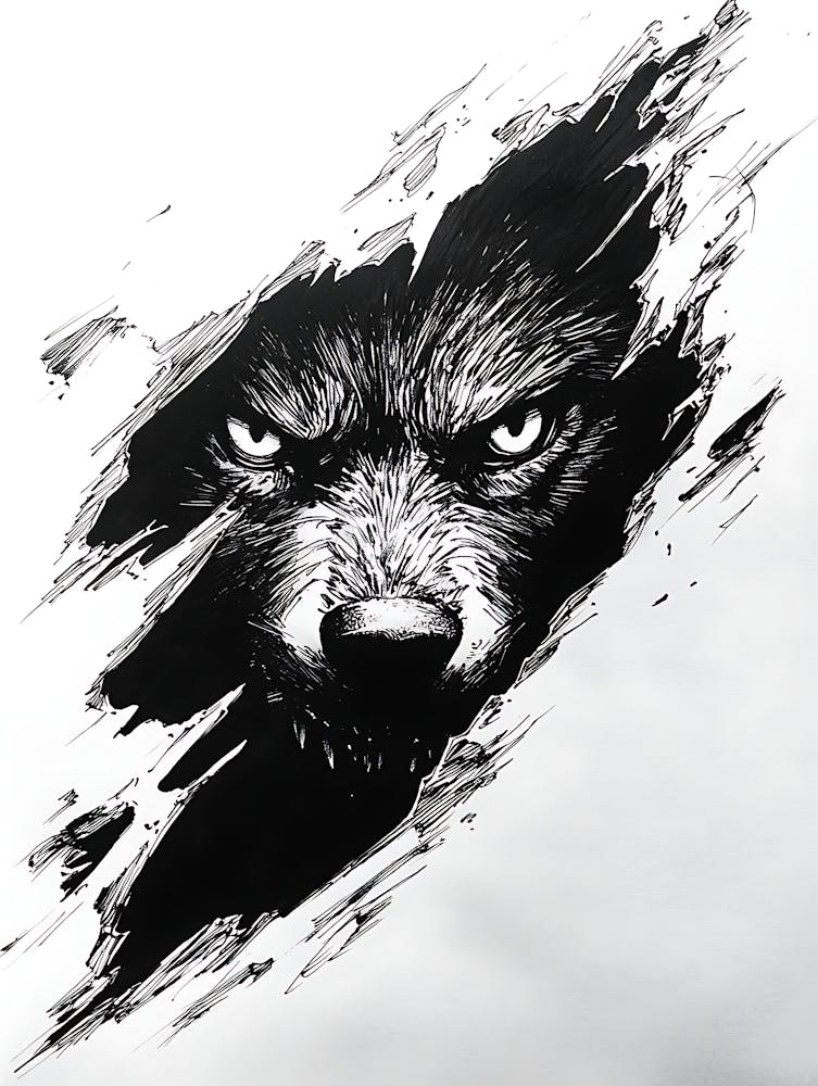 Angry Wolf Watching from Wall Hole 19