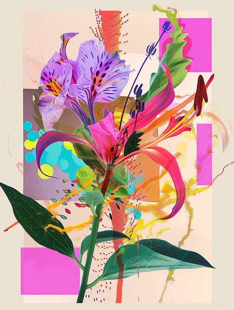 Gloriosa Lily 1 Neon Flower Collage
