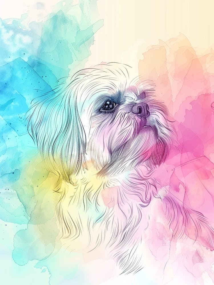 Shih Tzu Dog Pastel Line Watercolour Illustration  4
