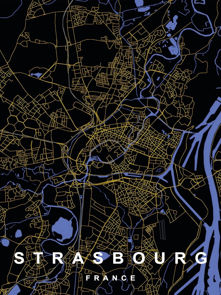 Strasbourg France City Map Black and Gold