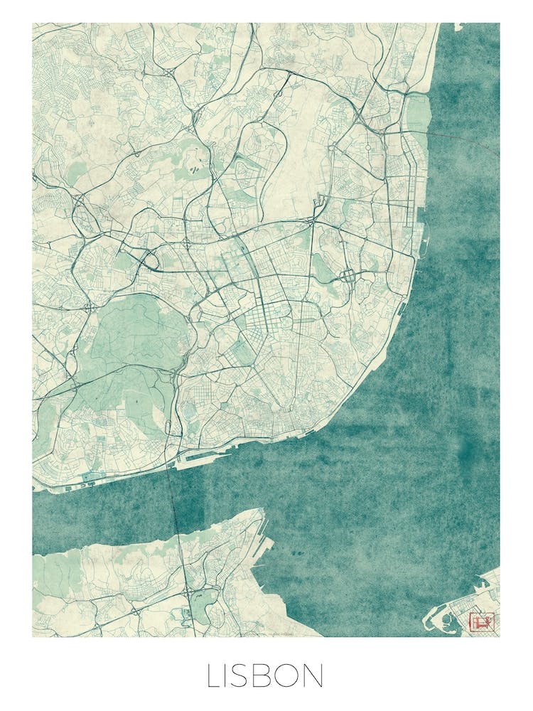 Lisbon Map Vintage in Blue