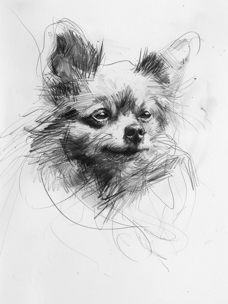 Pomeranian Dog Charcoal Line 3