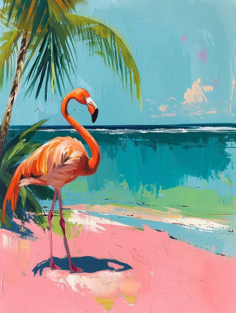 Großer Flamingo Rosa Sandstrand Bahamas Tropische Illustration 7